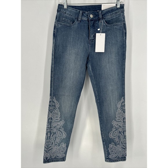 Soft Surroundings Slim‎ Ankle Riley Embellished Blue Jean's Size 4P NWT - Picture 1 of 11